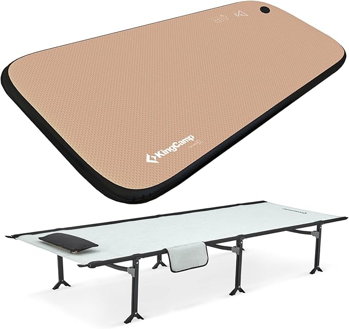 KingCamp Folding Camping Cot &amp Single-Size Sleeping Pad Inflatable Drop‑Stitch Mat