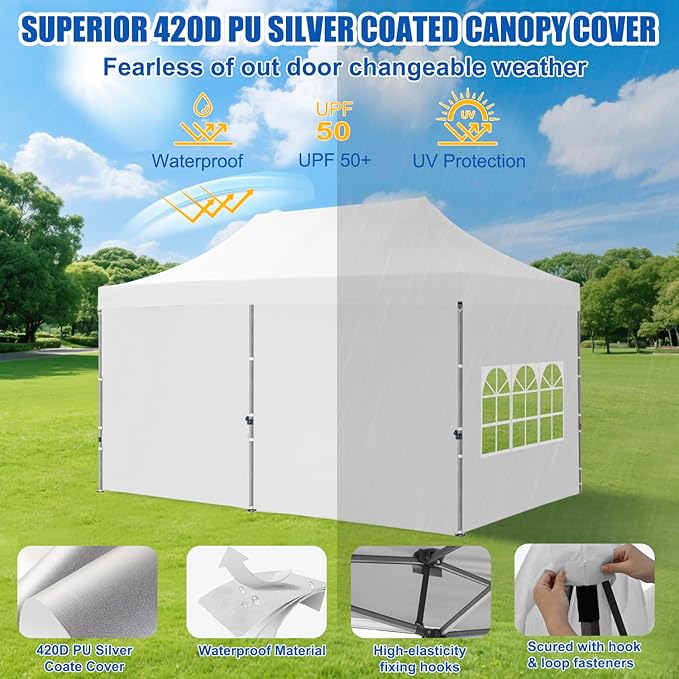 Yesker 10x20 Pop Up Canopy Tent with Sidewalls Instant Outdoor Canopy Waterproof &amp UV Protection Easy Setup Adjustable Height Heavy Duty Shelter Gazebo Tent for Patio Backyard Party Events Whit