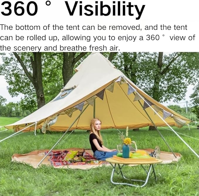 Luxury Four-Season Yurt Tent | Spacious Canvas Bell Tent with Stove Jack | Heavy-Duty Cotton Blend | Ultimate Family Glamping Shelter