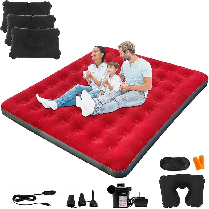 King Size Camping Air Mattress Bed with Air Pump80x 72Thickened Portable Blow Up Inflatable Air MattressTravel Sleeping Bed Pad for Camping Home Hiking