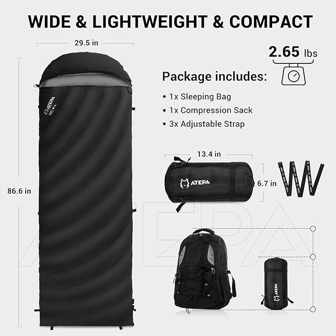 ATEPA 3-in-1 Hybrid Down Sleeping Bag for Adults Lightweight 3 Season Wearable Backpacking Sleeping Bag with Pad Attachment &amp Compact Compression Sack for Spring Summer Fall Car Camping 30°F 45°F