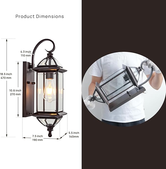 Outdoor Light Fixture 18.5 H Porch Light Oil Rubbed Bronze Outdoor Wall Lights with Clear Glass Waterproof Outside Lights for House Patio Garage Frontdoor 1 Pack Bulb Not Included