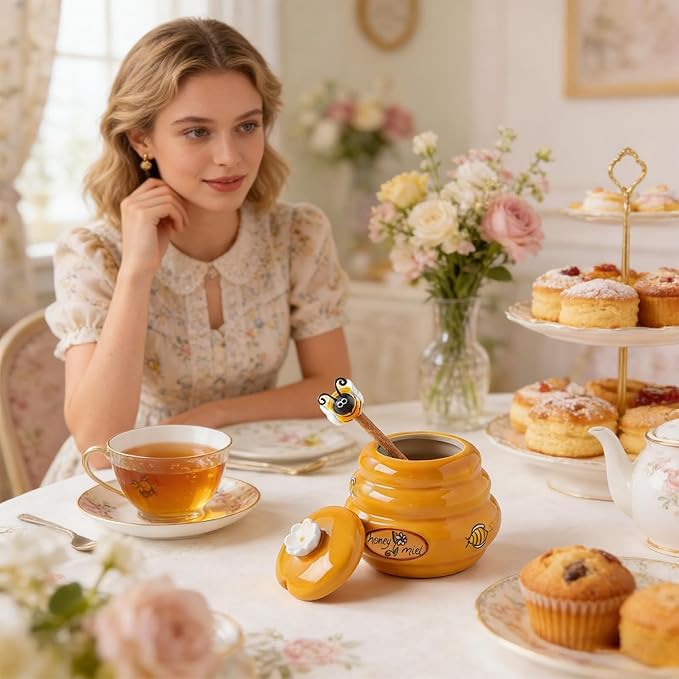 Honey Dispenser Cute Small No Drip Pot Honey Dispenser No Drip Jar for Syrup Jam Sauce Home Apartment Kitchen Office Dorm Farmhouse Restaurant Baking