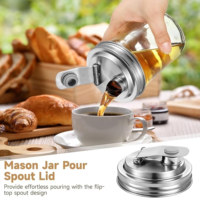 Generic Rust Proof Stainless Steel Mason Jar Pour Spout Lid 4Pcs Leak Proof Seal Pitcher Cover 3.4-Inch Round Thread Design