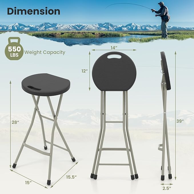 Goplus Folding Stool 3 Pack 28 Inch Foldable Camping Seat for Adults with 550 lb Capacity Portable Plastic Fold up Round Stool with Handle for Fishing Hiking Gardening BBQ