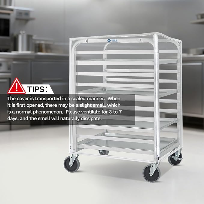 Bun Rack Cover – 10 Tier Commercial Bakers Racks Sheet Pan Rack Cover PVC with 2 Sided Zippers Clear 27 L x 21 W x 33 H