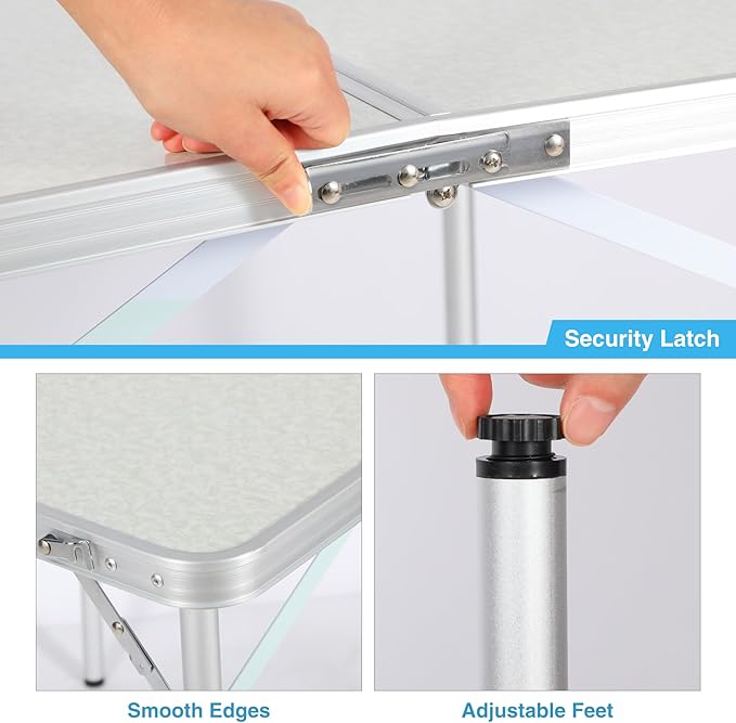 REDCAMP 32 Square Folding Camping Table with Adjustable Heights Legs Lightweight Portable Aluminum Fold in Half Small Card Tables Bridge Tables for Outdoor Picnic White