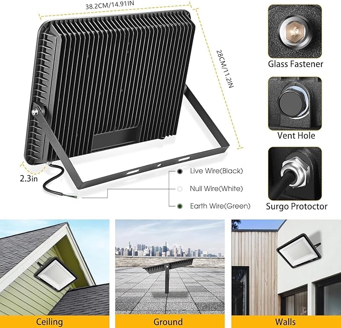 2 pack 300W LED Flood Light(2000W Equivalent)Super Bright 42500LM 5000K Daylight IP66 Waterproof Security Outdoor LED Arena Lights Commercial Lighting Floodlight for Backyard|Court|Stadium|Yard