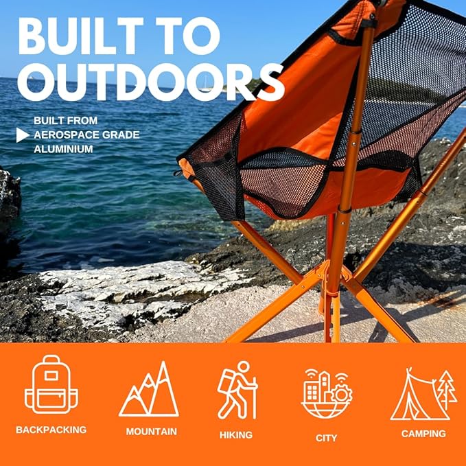 Campster2 Folding Camping Chair – Ultra Lightweight &amp Compact - Backpack Chair - 265 lbs Capacity – Comfortable Folding Chair with Carrying Bag - Ideal for Beach Hiking &amp Outdoor Use Orange