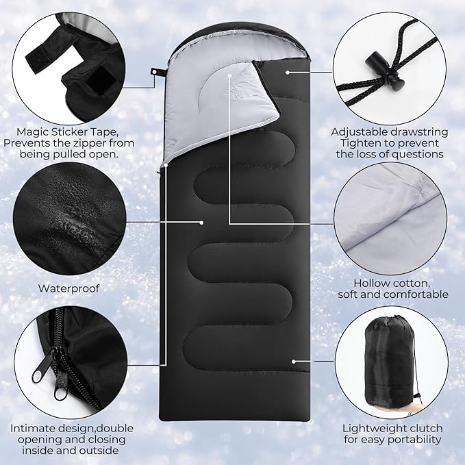 80 Pcs Homeless Care Package Sleeping Bags Adult Bulk with Winter Beanies Hat Gloves Scarf Cotton Liner Waterproof Sleeping Bag for Camping Outdoor Church Donation Emergency