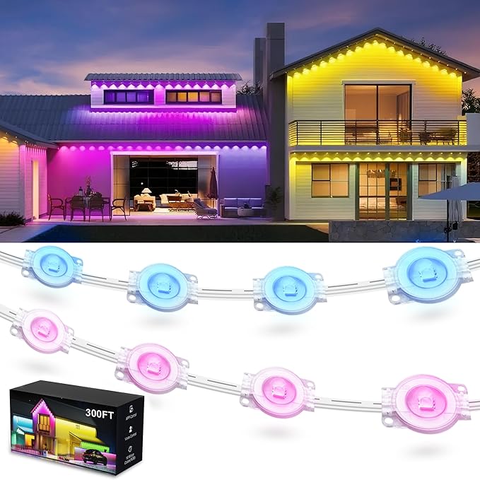 Fussion 300ft Permanent Outdoor Lights for House 2025 Smart RGB LED Outside Lights with APP Remote Control IP67 Waterproof Eternity Eaves Lighting for Christmas Halloween Holiday Party Daily
