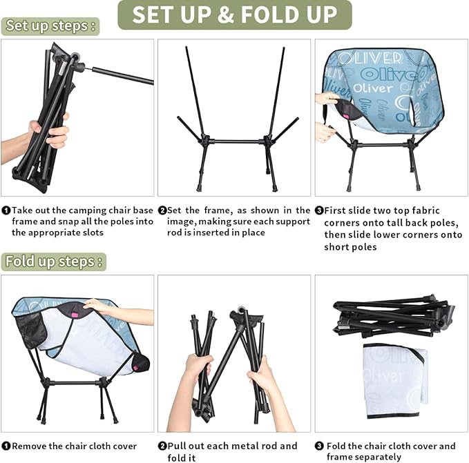 Custom Camping Chair Personalized Portable Backpacking Chair with Name Lightweight Folding Chair for Beach Hiking Light Blue