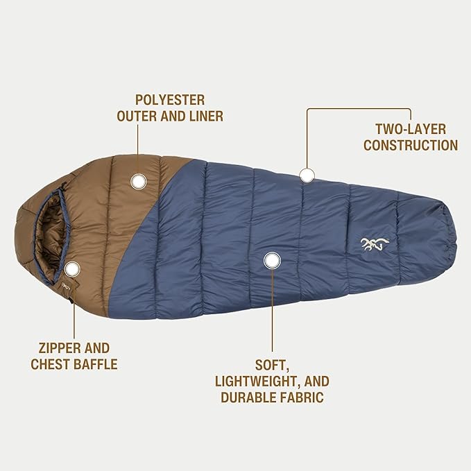 Browning Discover -20° Sleeping Bag – Extreme Cold Weather Mummy Sleeping Bag with TechLoft Silver Insulation Draft Collar &amp Durable Shell for Winter Camping Backpacking &amp Outdoor Adventure