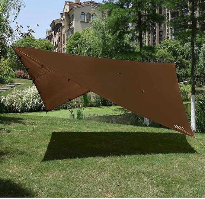 Gold Armour Rainfly Tarp Hammock Premium 14.7ft/12ft/10ft/8ft Rain Fly Cover Waterproof Ultralight Camping Shelter Canopy Survival Equipment Gear Camping Tent Accessories (Brown 12ft x 10ft)