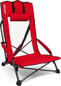 Beach Chair High Back Support Portable Folding Chair for Adults with Head Pillow Shoulder Straps for CampingConcertPicnicSports Events
