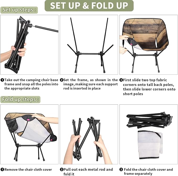 Honeybaby Folding Camping Chair Wood Pattern Camping Chairs Lightweight Portable Chair Outdoor Foldable Chairs for Camping Travel Picnic Beach Hiking