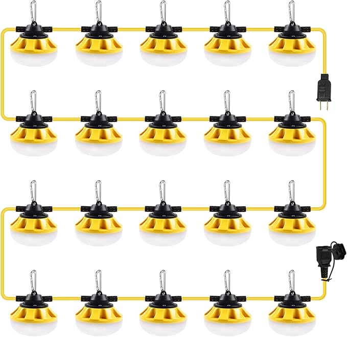 200FT Construction String Lights LED Industrial Grade Best for Construction Sites Renovation WalkwaysPatioMine cave Outdoor and Other Outdoor Lighting Solutions UseFree for Climbing Hook