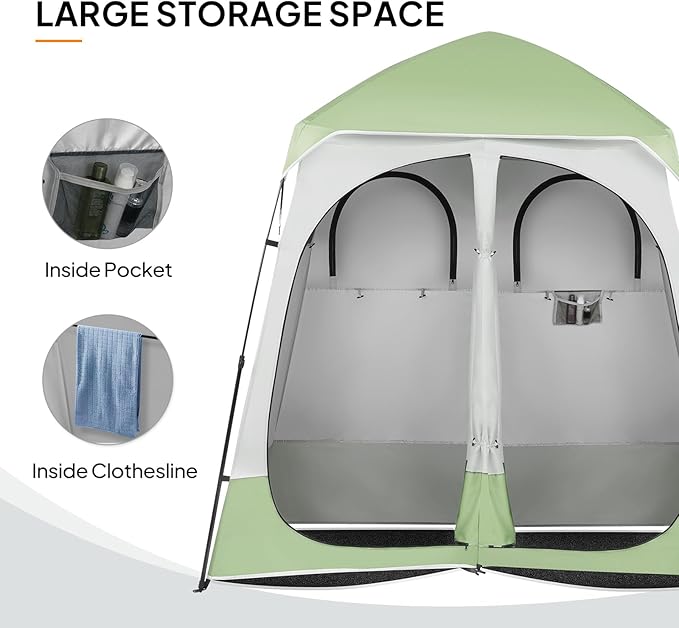 VINGLI 2 Room Shower Tent 7.5 FT Instant Pop Up Shelter with Carrying Bag Privacy Changing Room TentPerfect for Portable Toilet Camping Dressing Outdoor Indoor Easy Set Up