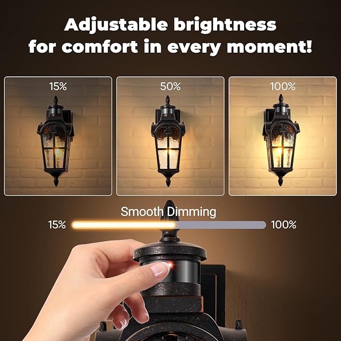 16.4 Motion Sensor Outdoor Lights with GFCI Outlet 2-Pack ORB Outdoor Porch Light with Water Ripple Glass 4-Modes Waterproof and Anti-Rust Dusk to Dawn Outdoor Lighting for Garage Patio