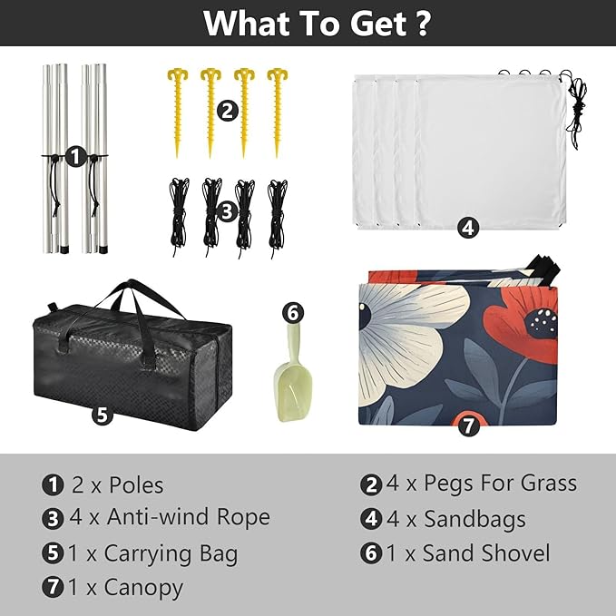 Beach Tent Sun Shelter Flowers in The Wind Lightweight &amp Easy Setup Beach Shade Canopy for Camping Fishing