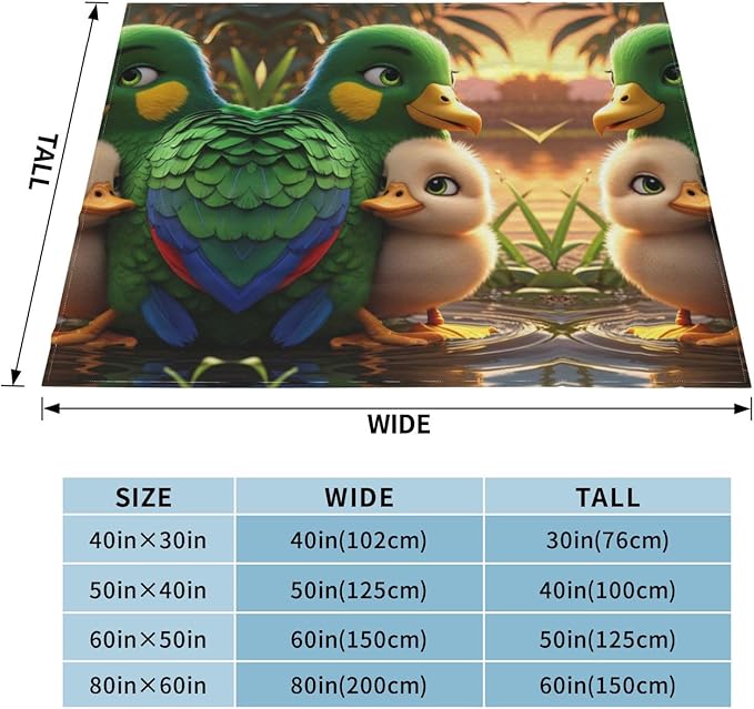 Green Parrot 80x60 Printed Soft Fleece Blanket for Sofa Bed and Camping - Cozy Blanket for Travel Picnics Nighttime Use