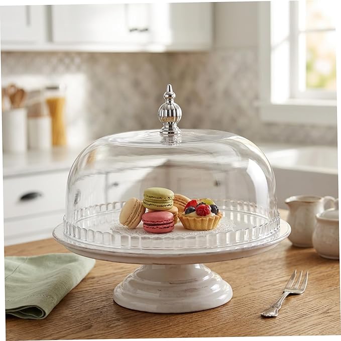 Cake Dome Cake Cover 9.1 Inch Transparent Dome with Silver Handle Food-Grade Plastic Cakes Stand Lid for Kitchen Dining Table Parties Stand Lid