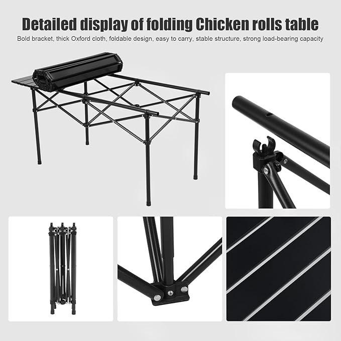 4Pcs Folding Table Chair Set with 1 Sofa 2 Single Chairs 1 Table Portable Lightweight Collapsible Tables and Chair for Outdoor Camping Hiking Travel Black