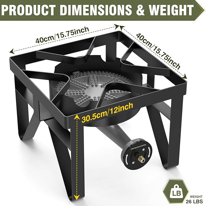 BESTFIRE 200000 BTU Heavy-Duty Propane Burner – Outdoor Stove with 0-20Psi Adjustable Regulator &amp Black Hose – Ideal for Home Brewing Turkey Frying Camping &amp Backyard Cooking