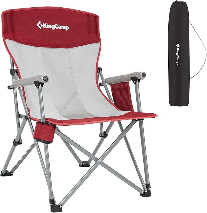 KingCamp Oversized Heavy Duty Outdoor Camp Lightweight Portable Lawn Chair Sturdy Steel Frame Supports 300 lbs with Cup Holder for Sports Fishing Picnic one Size Blue&ampGray