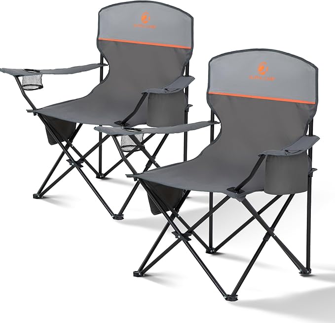 ALPHA CAMP Folding Camping Chairs for Adults Lawn Chairs Outdoor Chairs Support 250 LBS Portable Camp Chairs with Cup Holders Cooler Pouch for Outdoor 2 Pack