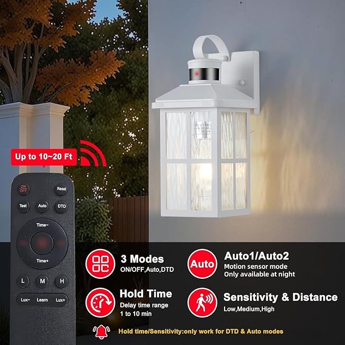 Porch Lights Outdoor with Remote Control: Motion Sensor Exterior Lighting Fixtures Intelligent 3 Lighting Modes Outdoor Wall Lights Sconce Lights for House Patio Front Door Garage