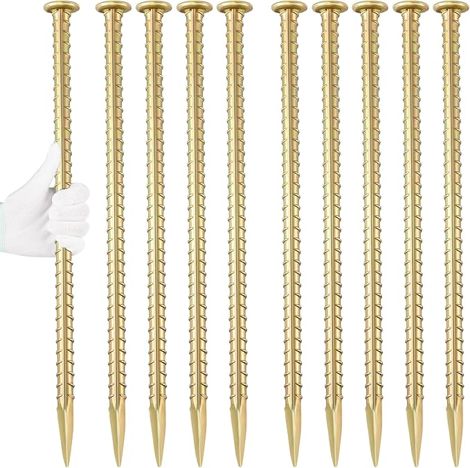 16 Inch Rebar Stakes 1/2 Inch Diameter Galvanized Steel Ground Anchors Heavy Duty Anchoring Spikes for Speed Bump Parking Curb and Tent (10 Pack)