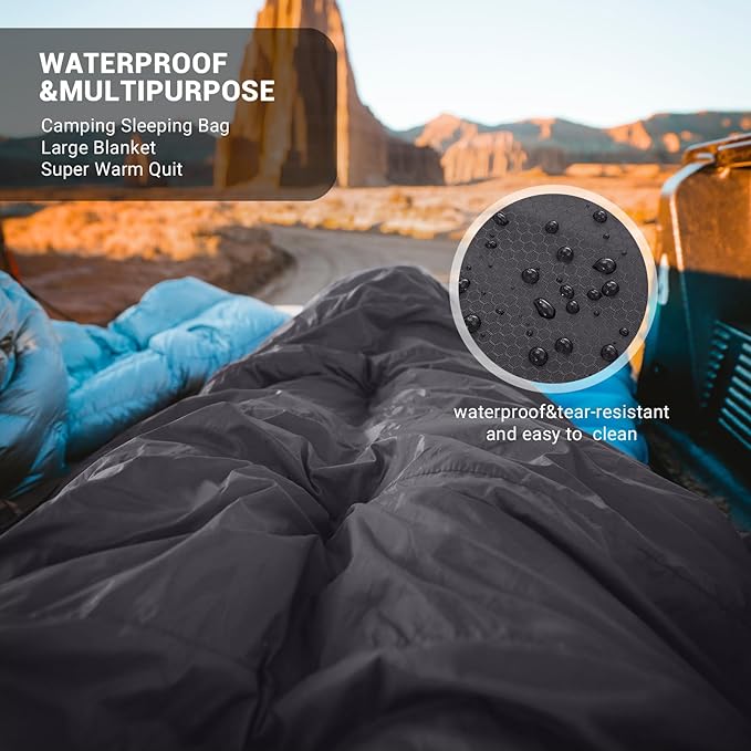 KingCamp Double Sleeping Bag for Adults Queen Size 2 Person XXL Flannel Sleeping Bag Waterproof Lightweight Flannel Quilt with 2 Pillows Perfect for Couples Family Camping Hiking