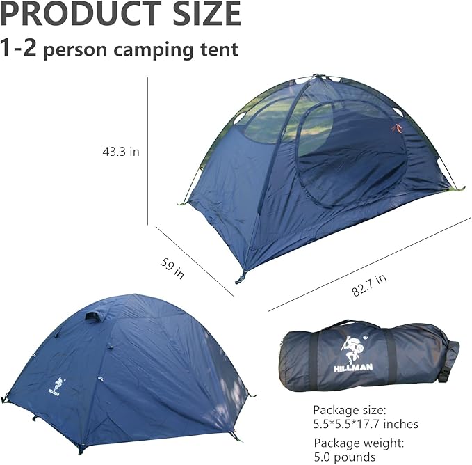 HILLMAN 1/2/3/4 Person Tents for Camping Instant Lightweight Backpacking Tents Easy Set Up Waterproof Family Camping Tent with Rainfly &amp Carry Bag Portable Dome Tent for Camping Hiking &amp Trave