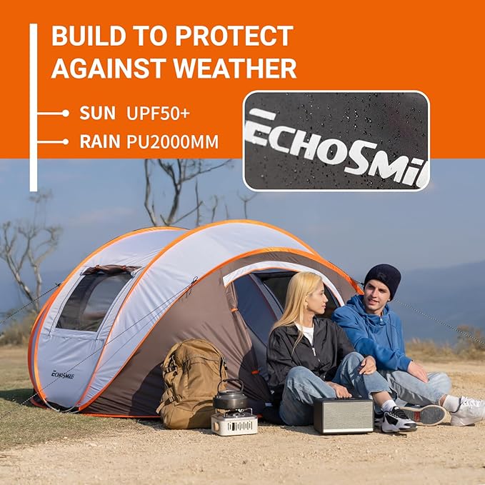 EchoSmile Instant Pop Up Camping Tent 2/4/6 Person Easy Setup Tent Water Resistant Dome Portable with Carry Bag