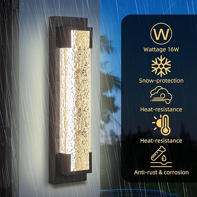 Hyunbae Outdoor Wall Light 18.9 Large LED Modern Outdoor Wall Sconce Waterproof Exterior Lighting Fixture with Acrylic Water Ripple Lamp 2700K Outdoor Porch Lights for House Garage Dimmable