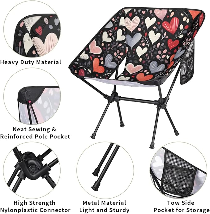 Pardick Portable Camping Chair Grass Heart Ultralight Folding Camping Chair Backpacking Hiking Chair with Cup Holder for Outdoor Travel Beach Picnic Festival Compact Portable 176 lbs Capacity