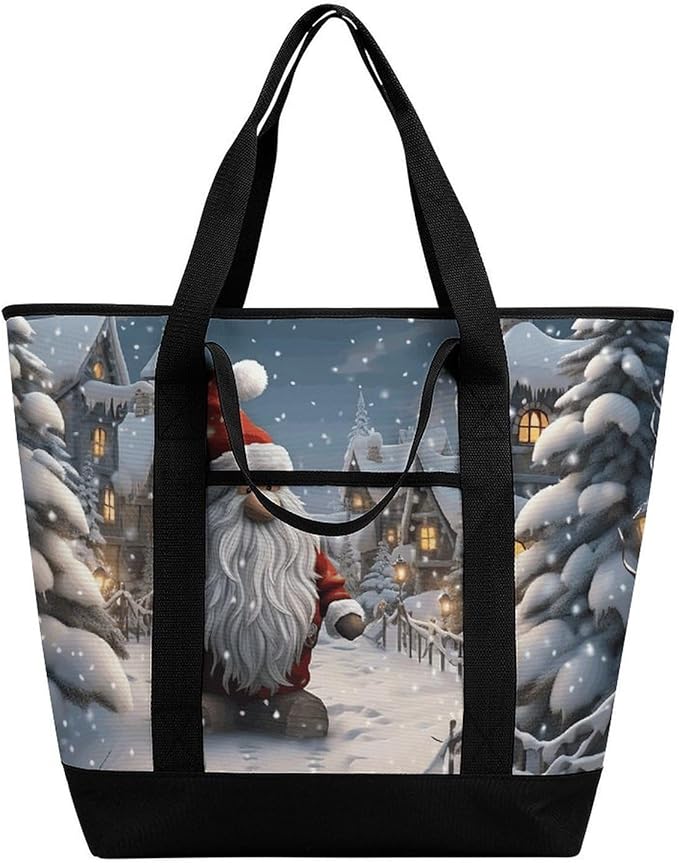 Insulated Shopping BagLarge Reusable Cooler Bags Christmas Snow Printed Foldable Shopping BagTravel Waterproof Shoulder Bag