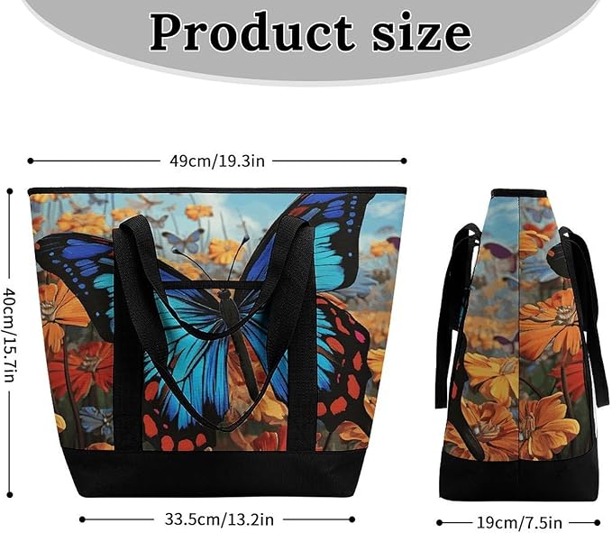 Insulated Shopping BagLarge Reusable Cooler Bags Big Butterfly Printed Foldable Shopping BagTravel Waterproof Shoulder Bag