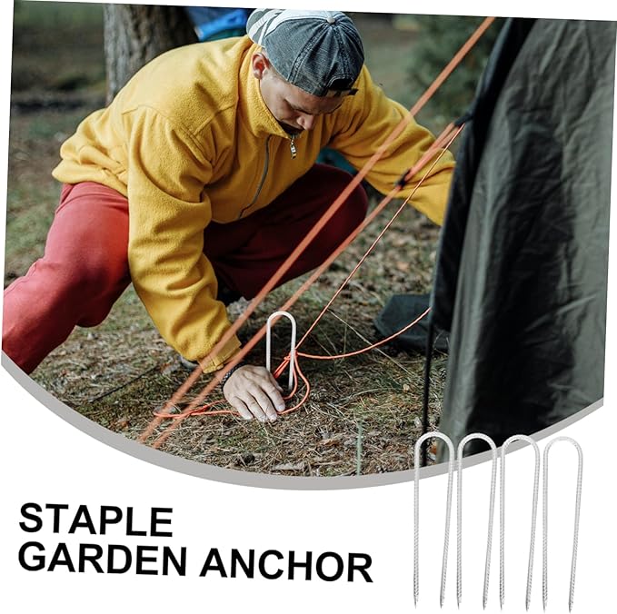 4Pcs U Shaped Steel Ground Nails for Securing Camping Tents and Trampolines Durable Stakes Lightweight and Portable for Safety and Hard Soil Insertion