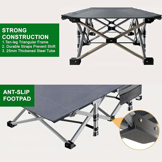 Camping Cot for Adluts Sleeping Portable Bed Folding Outdoor Cot for Camping W/Soft Pad Cement Grey