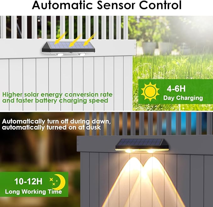 Solar Fence Lights Outdoor Waterproof Led RGB Color Changing Solar Outdoor Lights Fence Solar Powered Light for Outside Backyard Wall Patio Deck Railing Stair (8 Pack)