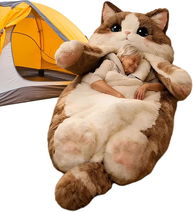 Cat Sleeping Bag 69x31inch Cute Cat Winter Sleeping Bag Washable Warm Blanket Plush Envelope Sleeping-Bag for Camping Sleepovers &amp Home Lounging