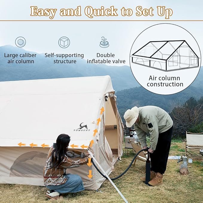 TOMOUNT Inflatable Camping Tents Air Glamping Tents 4 Season Waterproof Easy Set up Cabin House Tent Blow up Tent for Family Camping