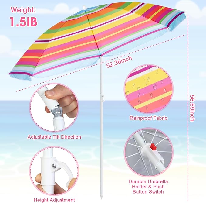 Huwena 2 Pack Beach Chair for Adult with 2 Umbrella Low Folding Chair Detachable Adjustable Lightweight with Armrests Cup Holder Carry Bag Portable for Sand Camping Travel Outdoor Pool(Rose Red)