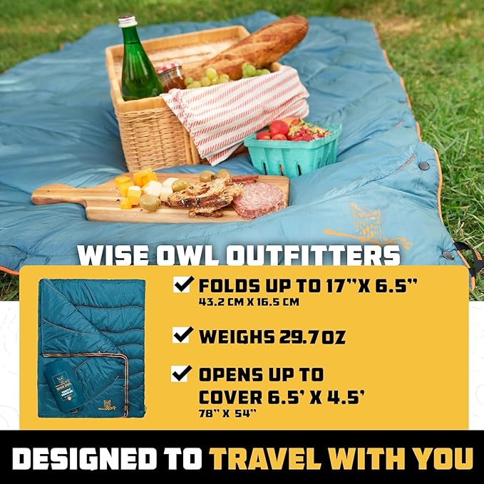 Wise Owl Outfitters Outdoor Camping Blanket – Lightweight Packable Puffy Quilt for Backpacking Hiking &amp Travel – Warm Water Resistant Blanket for Cold Weather Camping
