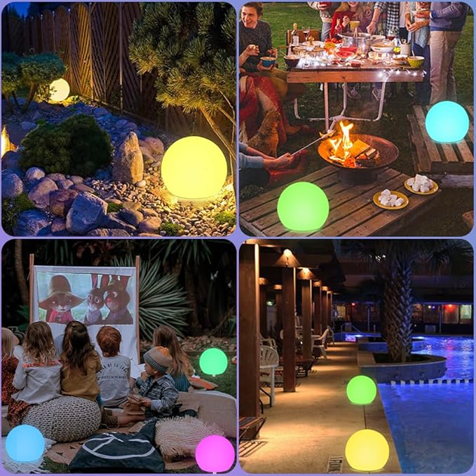8-in Solar Globe Light Outdoor Waterproof Solar Ball Light for Outside w/Remote 16 RGB Color Changing Glowing Orb Lamp Landscape Lighting Mood Lamp w/Ground Stake for Garden Patio Yard Pathway Decor