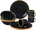Granite Ware 12-Piece Outdoor Set Enameled Steel Perfect for Camping &amp Picnics - Speckled Black with Color Rim