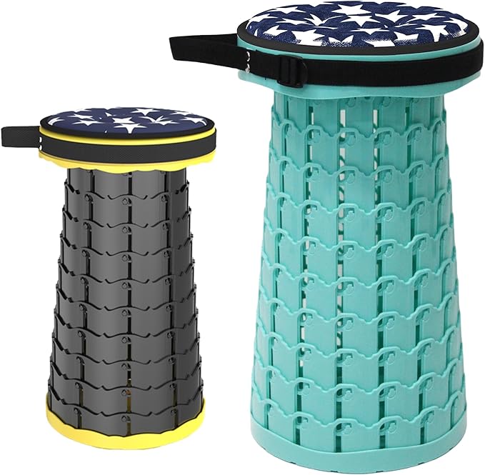 ALEVMOOM Upgraded Collapsible Stool with Thickened Cushion 18.1600Lbs Max Weight Wider &amp Taller Pop Up Stool Heavy Duty Portable Retractable Folding Chair or Travel Foot Rest for Camping Outdoo