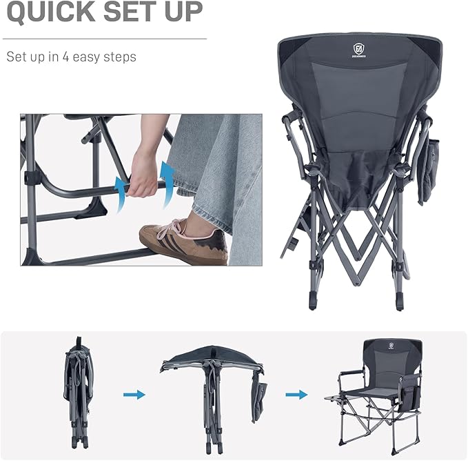 EVER ADVANCED Camping Directors' Chair with Side Table Portable Folding Chair with Compact Size Heavy Duty Lawn with Pocket for Camping Lawn Sports and Fishing 400lbs Grey